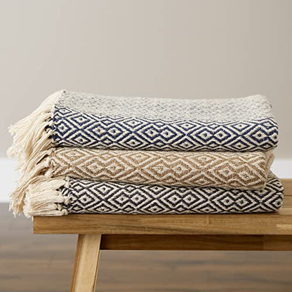 DII Rustic Farmhouse Double Diamond Woven Throw, 50x60, Stone - color: Stone