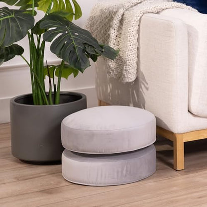 Factory Direct Partners FDP Overstuffed 16 inch Round Velvety and Vinyl Floor Cushions with Handles Flexible Seating for Home, Lounge, Yoga Studio, Deluxe Foam (2-Piece) - Sterling - color: Sterling