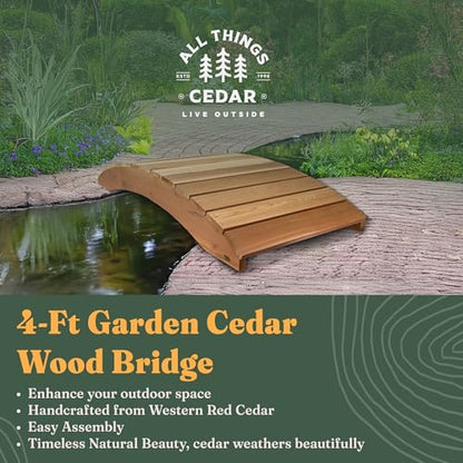 All Things Cedar Wooden Bridge, Outdoor Garden Walkway with Side Rails, 4', Natural - size: 4-Ft Bridge & Rails