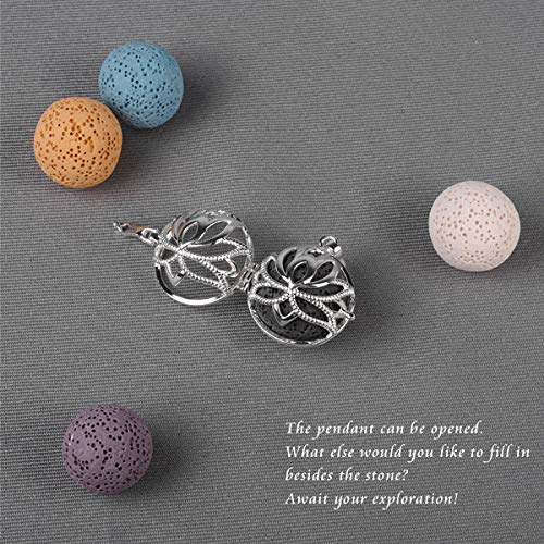 INFUSEU Essential Oil Necklace Lotus Flower Aromatherapy Pendant Scent Diffuser Anxiety Jewelry Spiritual Meditation Gifts Stash Lava Rock Stone Holder Cage