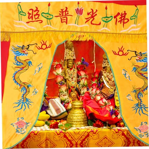 MAGICLULU Temple Embroidery Buddha Cover Cloth Lightweight Dragon Tent Wall Hanging Curtain for Buddhist Decor Yellow Design for Worship and Meditation
