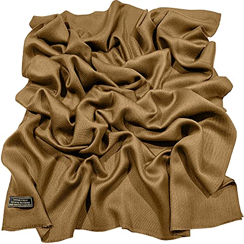 CJ Apparel Solid Color Fringe Design Fringe Shawl Scarf Wrap Stole Throw Head Wrap Pashmina Gift Hand Made in Nepal New - color: Dark Beige