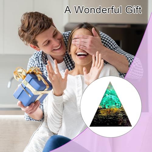 Tree of Life Orgone Pyramid,Natural Malachite&Obsidian Orgonite Healing Crystal Pyramid,Crystal Stone Positive Reiki Energy Generator Collection Wealth Lucky Meditation Tool(6cm) - color: Black Green