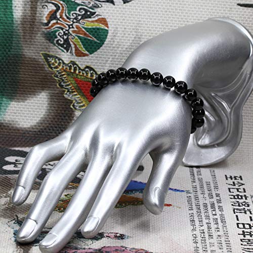 Amandastone Natural Gemstone 8mm Round Beads Stretch Bracelet 7 Inch - color: Black Agate