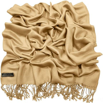 CJ Apparel Solid Color Tassels Design Nepalese Shawl Scarf Wrap Stole Throw Head Wrap Pashmina Gift Hand Made in Nepal New - color: Rich Cream Mix
