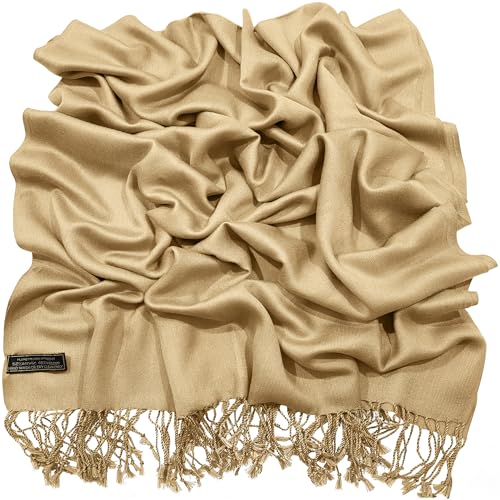 CJ Apparel Solid Color Tassels Design Nepalese Shawl Scarf Wrap Stole Throw Head Wrap Pashmina Gift Hand Made in Nepal New - color: Dark Cream