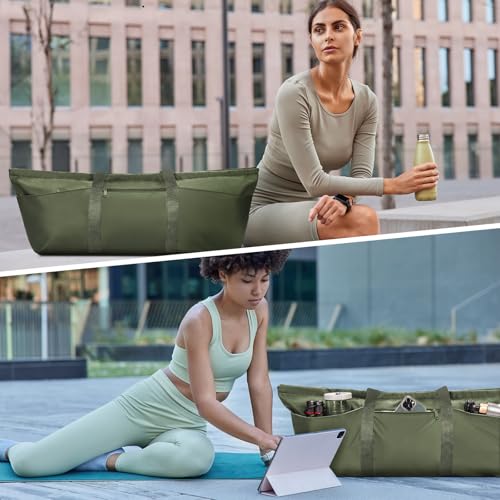 Large Yoga Mat Bag with Shoes Compartment and Wet Pocket Ladies Pilates Gym Tote Bag with Yoga Mat Holder Strap for Women Men Workout Carrier Stuff Accessories - color: Army Green