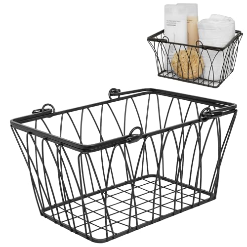 Spectrum Small Wire Basket with Handles Black Farmhouse Basket Organizer for Kitchen Bathroom Laundry Pantry Shelf Organization, Sturdy Twist Wire Metal Basket with Handle for Gifts or Storage - size: Small