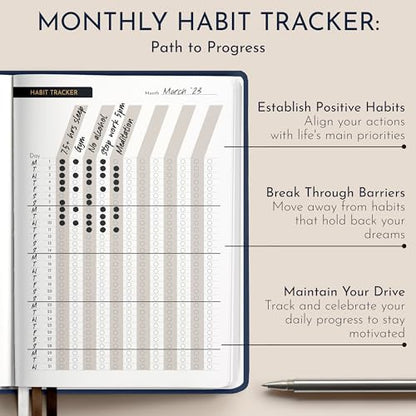 Premium Gratitude Journal for Men – 6 Month Guided Daily Prompts, Habit Tracker – Hardcover, 249 Pages, Lay Flat, 100gsm Paper – Mens Mindfulness Gifts, Mental Health, Self Mastery, Gift Boxed - color: Men - Navy