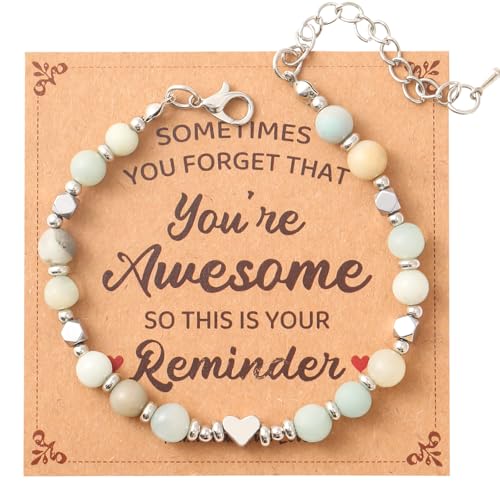 Birthday Bracelet: 6mm Natural Stone Healing Bracelet Inspirational Self-Care Gifts for Women, Mom, Daughter, Wife, Coworkers, Friend, Bestie, Granddaughter - color: Blue