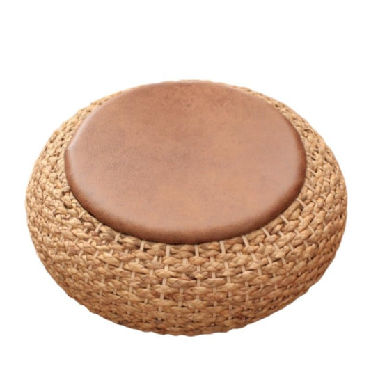 Natural Fiber Floor Cushion - Perfect for Meditation, Yoga, and Relaxation (Leather (Bottom Hollowed Out),Diameter 50 * 50 * Height 16 cm) - color: Leather (Bottom Hollowed Out), size: Diameter 50 * 50 * height 16 cm