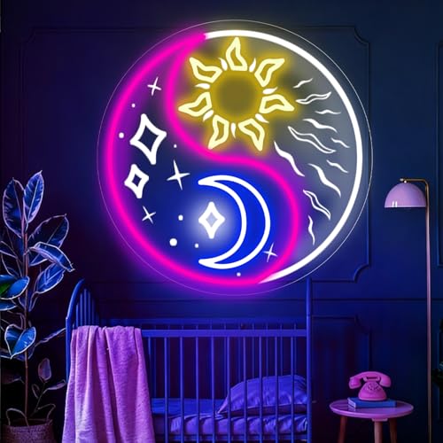 Yin Yang Sun Moon Neon Sign, LED Neon Sign Wall Decor for Bedroom Living Room Window Hanging, Chinese Inspired Balance Art Gift New Home Decoration 13.4”×13.4” - color: Colorful
