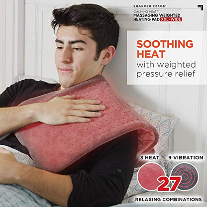 Calming Heat XXL Wide Massaging Vibrations Weighted Heating Pad by Sharper Image | Auto Shut-Off Feature, Gift for Holidays, Women & Men | 3 Heat, 9 Massage, 20” x 24”, 5 lbs - size: 27 Combinations- 20” x 24”, 5 Pound