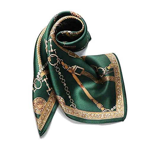 ANDANTINO 100% Mulberry Silk Scarf -21” Lightweight Square Neckerchief – Breathable Digital Printed Scarves with Gift Packed - color: Blackish Green