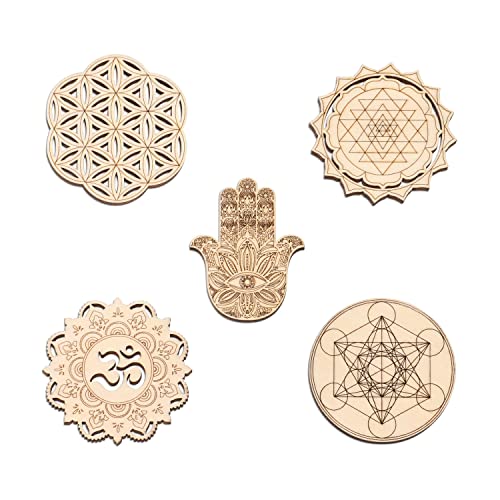 Fourth Level MFG 2" 5-PCS Assorted Pack, Sacred Geometry Wood Art, Small Spiritual Tokens Charms Trinkets, for Symbolic Gifts, Home Wall Arts, Altar Amulets - color: 2" 5-PCS Assorted Pack