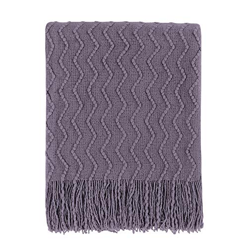 BOURINA Dark Lavender Throw Blanket 60 x80 Inches Throw Textured Solid Soft Sofa Throw Couch Knitted Decorative Blanket - color: Light Lavender, size: 60"x80"
