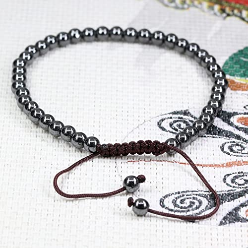 Keleny Natural Gemtones 4mm Round Beads Crystal Adjustable Braided Macrame Tassels Bracelets Unisex - color: Black Hematite