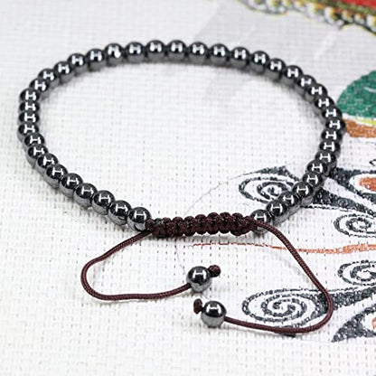 Keleny Natural Gemtones 4mm Round Beads Crystal Adjustable Braided Macrame Tassels Bracelets Unisex - color: Black Hematite
