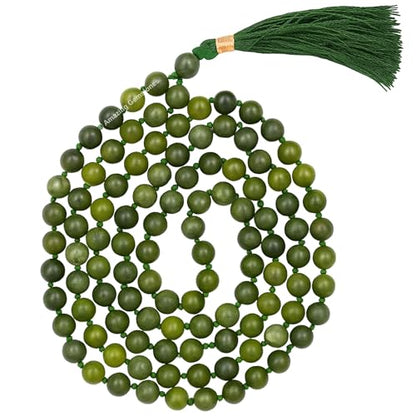 Amazing Gemstone Japa Mala 108 Prayer Beads Necklace and Wrist Mala Bracelet for Meditation - color: Green Jade, size: Hand Knotted