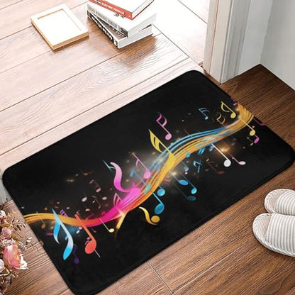 Colorful Musical Note Print Flannel Anti-Slip Mat 16x24in Polyester Floor Covering, Full Single-Side Printed - color: Colorful Musical Note