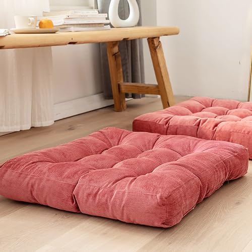 2-Pack of Square Meditation Pillow,Large Floor Pillows Cushions for Adults,Solid Thick Tufted Seat Cushion Square Floor Cushions for Balcony Bedroom Tatami(2pcs, Red1)