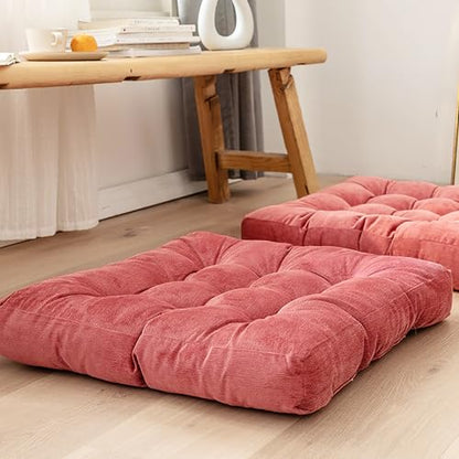 2-Pack of Square Meditation Pillow,Large Floor Pillows Cushions for Adults,Solid Thick Tufted Seat Cushion Square Floor Cushions for Balcony Bedroom Tatami(2pcs, Red1)