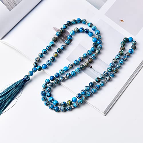 YGLINE Chakra 108 Mala Beads Bracelet Real Healing Gemstone Yoga Meditation Hand Knotted Mala Prayer Bead Necklace - color: Style 5