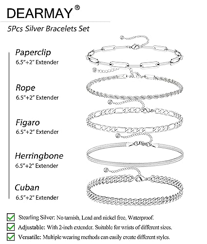 DEARMAY Gold Bracelets for Women Waterproof, 14K Gold Plated Stackable Jewelry Sets Non Tarnish Trendy Thin Dainty Cuban Link Paperclip Chain Bracelet Stack Fashion Accessories Gifts for Womens - style: 5Pcs BRACELET A SL