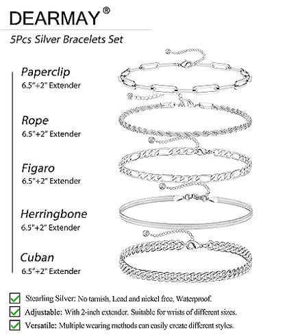 DEARMAY Gold Bracelets for Women Waterproof, 14K Gold Plated Stackable Jewelry Sets Non Tarnish Trendy Thin Dainty Cuban Link Paperclip Chain Bracelet Stack Fashion Accessories Gifts for Womens - style: 5Pcs BRACELET A SL