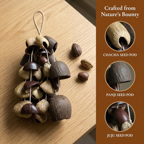 Natural Seed Pod Rattle Wind Chime, 33 Seed Pods Handmade Meditation Bell with Soft Calming Sound, Eco Friendly Boho Home Decor for Garden Patio Window, Dual-Use Hang or Shake, Yoga Gift for Women Men