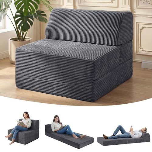 Kasunpul Folding Sofa Bed with Pillow, Memory Foam Fold Out Chair Bed, Convertible Sleeper Chair with Washable Cover, Futon Floor Couch for Living Room/Dorm/Guest Use/Home Office/Apartment, Gray - color: Grey