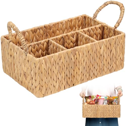 Divided Baskets with Handles, Storage Basket Natural for Organizing Bathroom Kitchen Shelves Office Supplies Organization, Wicker Storage Baskets 4 Section (1, Light Brown) - color: Light Brown