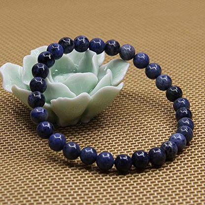 Angelstones Handmade Natural Healing Gemstone 6mm Round Beads Stretch Crystal Bracelet 7 Inch Unisex - color: Dumortierite