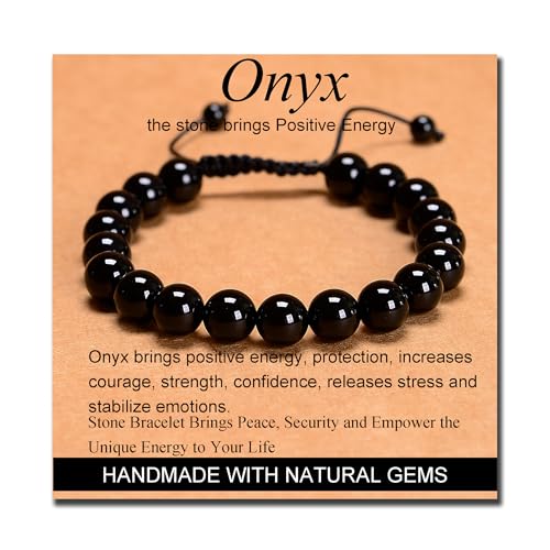MASSIVE BEADS Handmade Yoga Natural Stone Crystal Healing Power Energy Gifts for Unisex Adult Bracelet Macrame Adjustable - color: Black Onyx(Positive Energy), size: 10mm