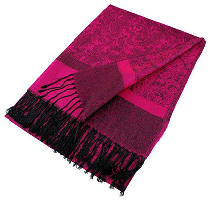 PASKMLNA Paisley Jacquard Pashmina Shawl Wrap Scarf Stole - color: Hotpink Black
