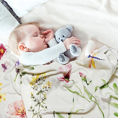 Tupmnbry Wildflowers Throw Blanket Botanical Floral Printed Blanket Super Soft Flannel Throw Blankets Lightweight Fluffy Plush Fuzzy Bed Blankets for Bedding Sofa 50"X60"