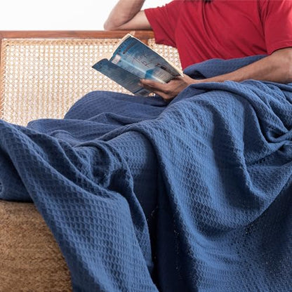 Salt Earth 100% Cotton Waffle Blanket, Twin Size 68"x92" – Lightweight All Season Throw Blanket for Couch, Bed & Bedroom, Soft Modern Cozy Cotton Blanket (Navy) - color: Navy, size: Twin