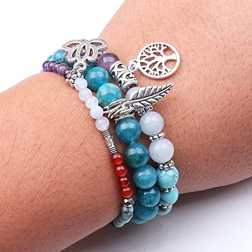 Tree of Life Yoga Healing Stone Bracelets,Multilayer Lotus Chakra Stone Reiki Bracelet Sets,Anxiety Crystal Natural Stone,for Women Stress Relief - style: Chakra+apatite