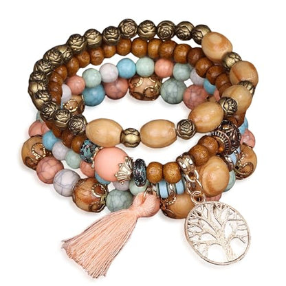 Stackable Stretch Bracelets for Women Tree of Life Bead Bracelet Boho Jewelry - color: 1-Tree-Light Color