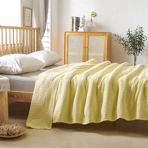 LGYKUMEG 100% Cotton Knitted Throw Blanket 40×60 inch,Lightweight Washed Cotton Blanket - Cotton Breathable All-Season Knit Throw Blankets for Bed and Couch.