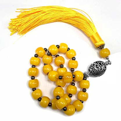 Mala Prayer Beads - Mala Necklace - Tibetan Mala Prayer Beads Meditation Beads Yoga Necklace - color: (POCKET MALA)-Yellow Resin Cylinder -13X9 mm- 27 Beads
