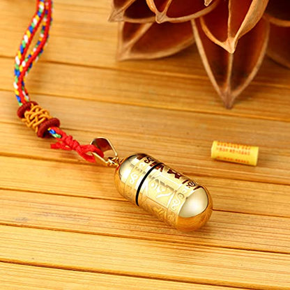 Men's Stainless Steel Open Lucky Buddha Mantra Pendant Necklace Bottle Container Memorial with Braided Rope - color: New Style, Mantra - Gold