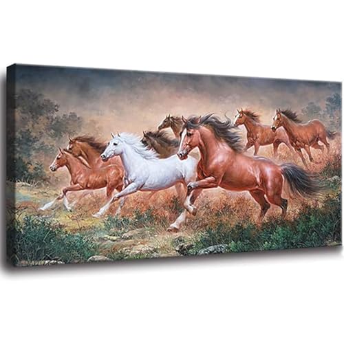 Yxbhhym Large Horse Wall Art Pictures Animal Canvas Prints Eight Running Horses Paintings Posters Horses Artwork for Wall Office Decor Living Room Home Decorations Framed Wall Art -20x40inches - color: Horse Wall Art, size: 40"L x 20"W
