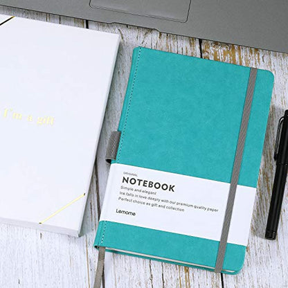 Lemome Thick Classic Notebook with Pen Loop A5 College Ruled Hardcover Writing Notebook with Pocket + Page Dividers Gifts, Banded, Large, 180 Pages, 8.4 x 5.7 in - color: green