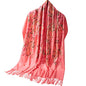 Embroidered Brushed Shawl Paisley Leaves Pattern Scarf Soft Ponchos Wrap Cape With Fringes - color: 035-watermelon