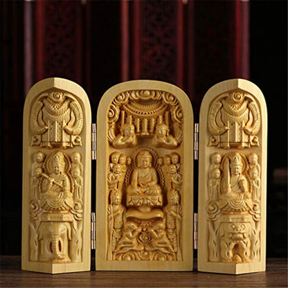 Ulalaza Boxwood Buddha Statue Solid Wood Carvings Carved Locker Box Sculpture Decoration - color: Style-9