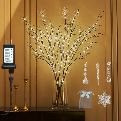 Fudios Lighted Branches Plug in 32IN 200 LED Mantle Winter Decor, Brown Twig Branch Lights for Christmas Holiday Party Indoor Outdoor - color: 200LED-brown, size: 32in-1 set