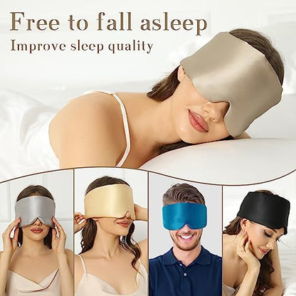 100% Mulberry Silk Sleep Mask for Side Sleeper - Face-Hugging Padded Blackout Eye Cover with Adjustable Band, Large Size Cooling Pressureless Sleeping Mask for Women Men (Taupe)