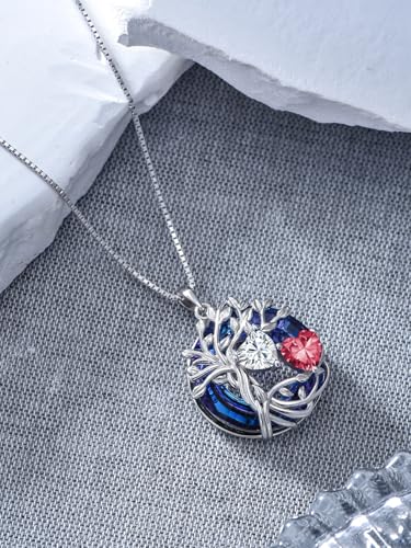 TOUPOP s925 Sterling Silver Family Celtic Tree of Life Pendant Necklaces with 2 Heart Birthstone with Blue Austrian Crystal Jewelry Birthday Valentines Day Gifts for Her, Anniversary Christmas Gifts for Wife Girlfriend Mom (18K Real White Gold Filled) - c