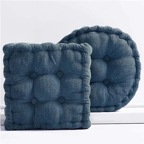 Meditation Floor Pillow 2 Pack Large Square and Round Floor Cushions for Adults Blue Corduroy Floor Seat Pillows Cushion for Living Room Balcony Tatami Yoga,18x18 Inch - color: Blue